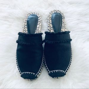 Joie espadrille black fringe slides